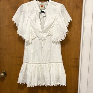 403. Farm Rio White Embroidered Cotton Tie-Front Mini Dress